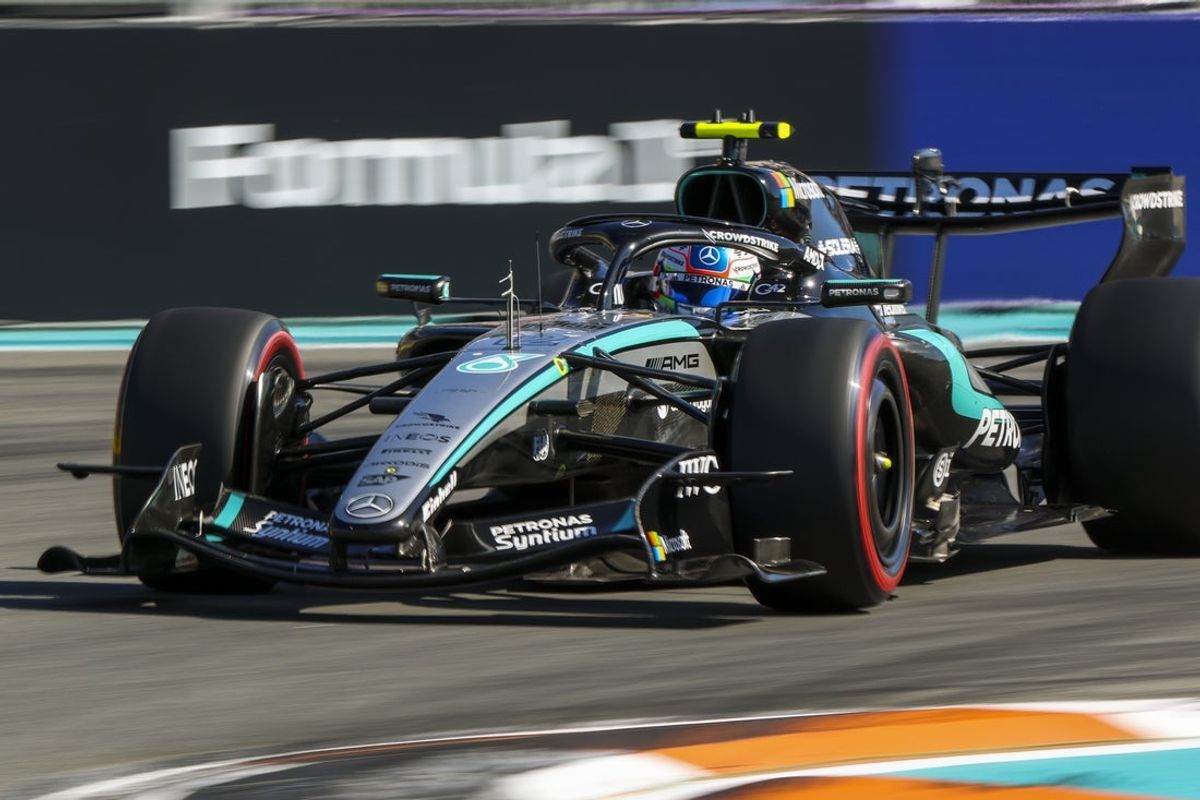Mercedes driver Andrea Kimi Antonelli during Miami Grand Prix qualifications at the Miami International Autodrome on May 2, 2026. Credit: Nathan Ray Seebeck-Imagn Images