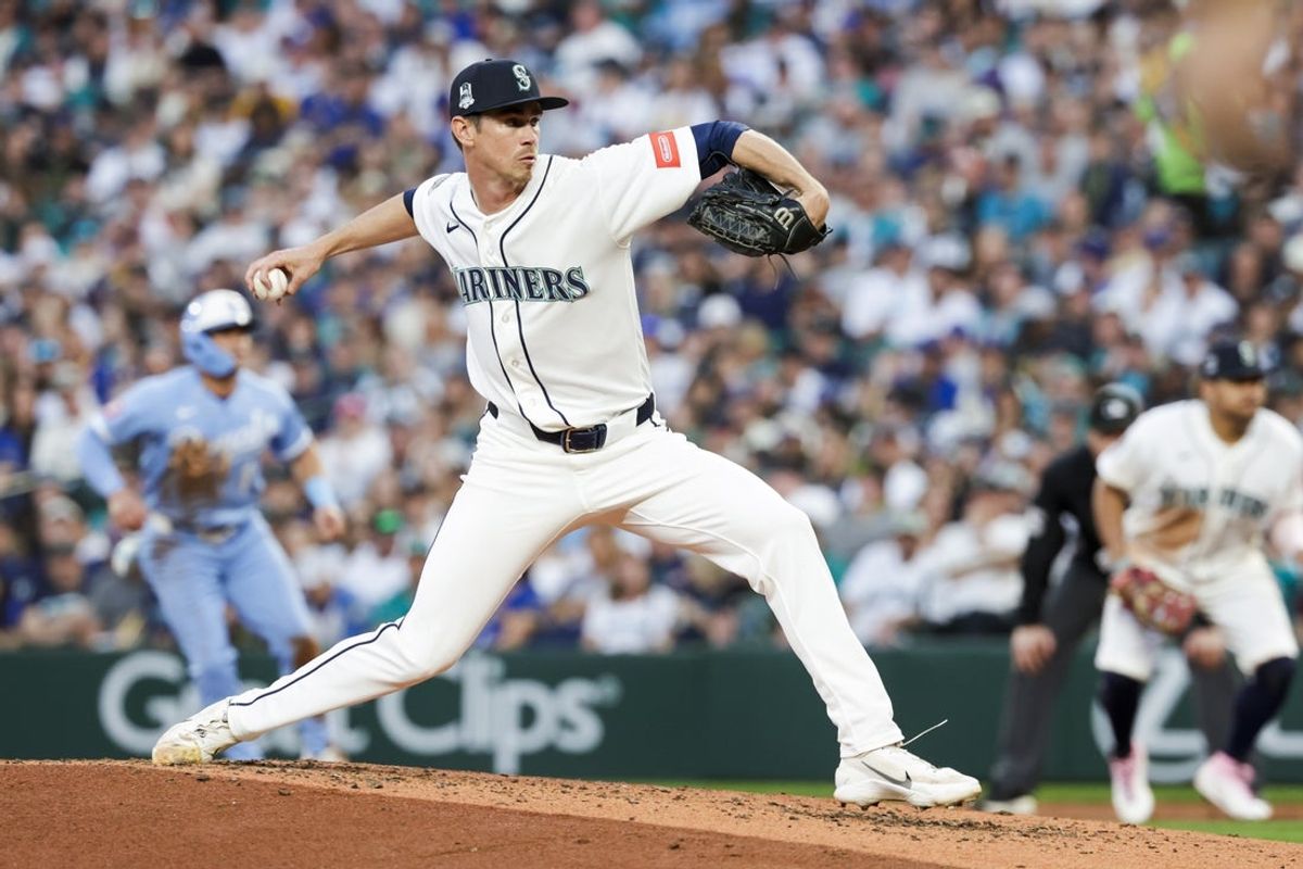 May 2, 2026; Seattle, Washington, USA; Seattle Mariners starting pitcher Emerson Hancock (26) throws against the Kansas City Royals during the fifth inning at T-Mobile Park. Mandatory Credit: Joe Nicholson-Imagn Images