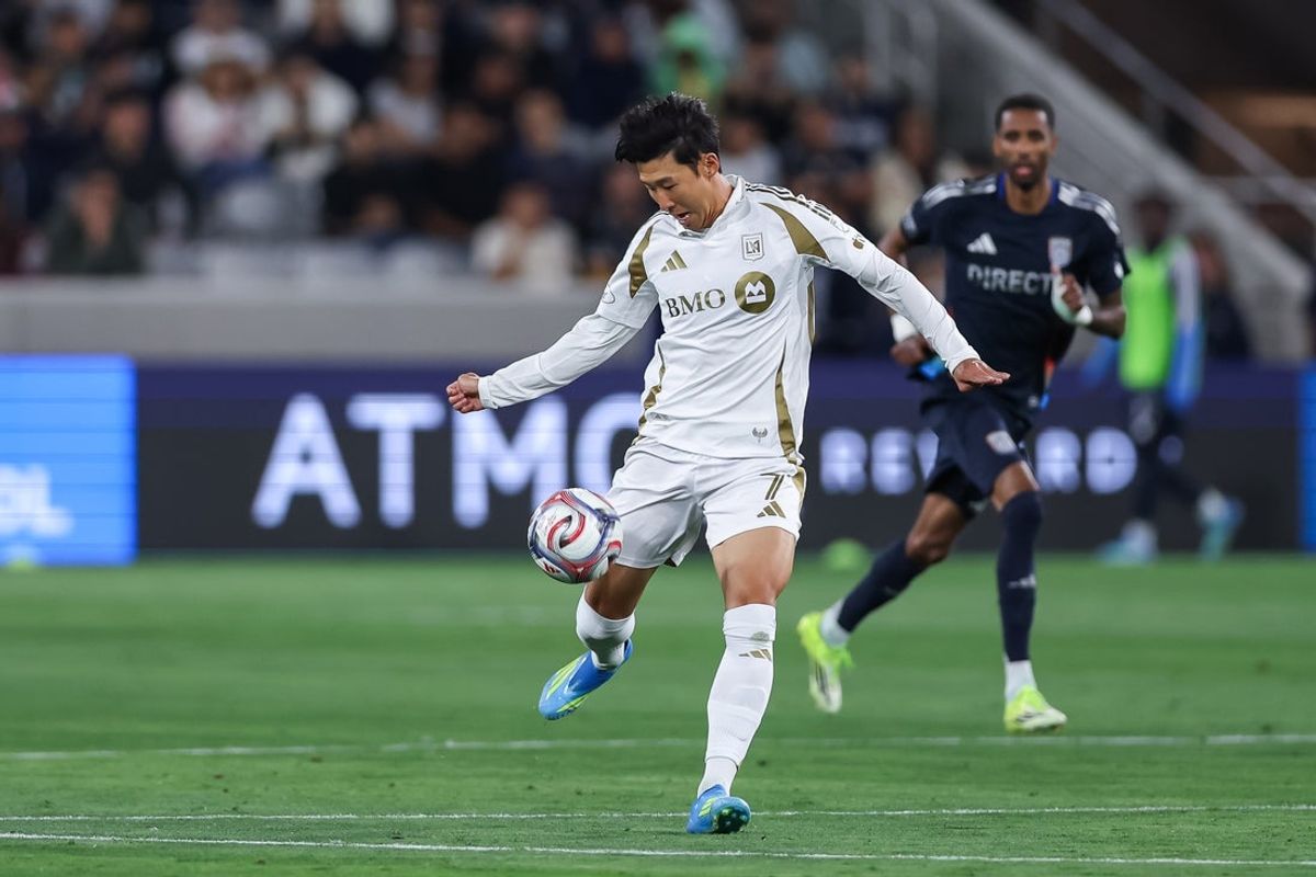 May 2, 2026; San Diego, California, USA; Los Angeles Football Club forward Son Heung-Min (7) passes the ball during the second half against San Diego FC at Snapdragon Stadium. Mandatory Credit: Chadd Cady-Imagn Images