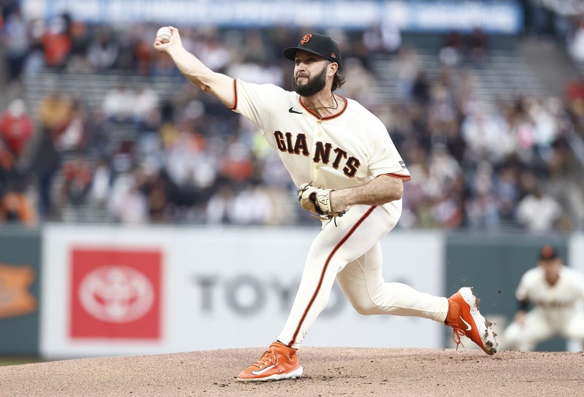 May 4, 2026; San Francisco, California, USA; San Francisco Giants starting pitcher Trevor McDonald (72) pitches the ball in his major league debut during the first inning against the San Diego Padres at Oracle Park. Mandatory Credit: Kelley L Cox-Imagn Images
