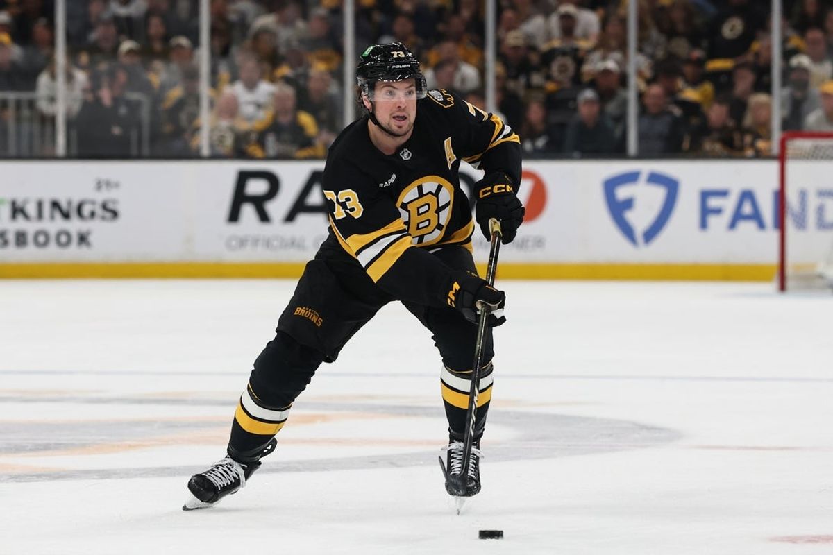 May 1, 2026; Boston, Massachusetts, USA; Boston Bruins defenseman Charlie McAvoy (73) during the first period of game six of the first round of the 2026 Stanley Cup Playoffs against the Buffalo Sabres at TD Garden. Mandatory Credit: Winslow Townson-Imagn Images