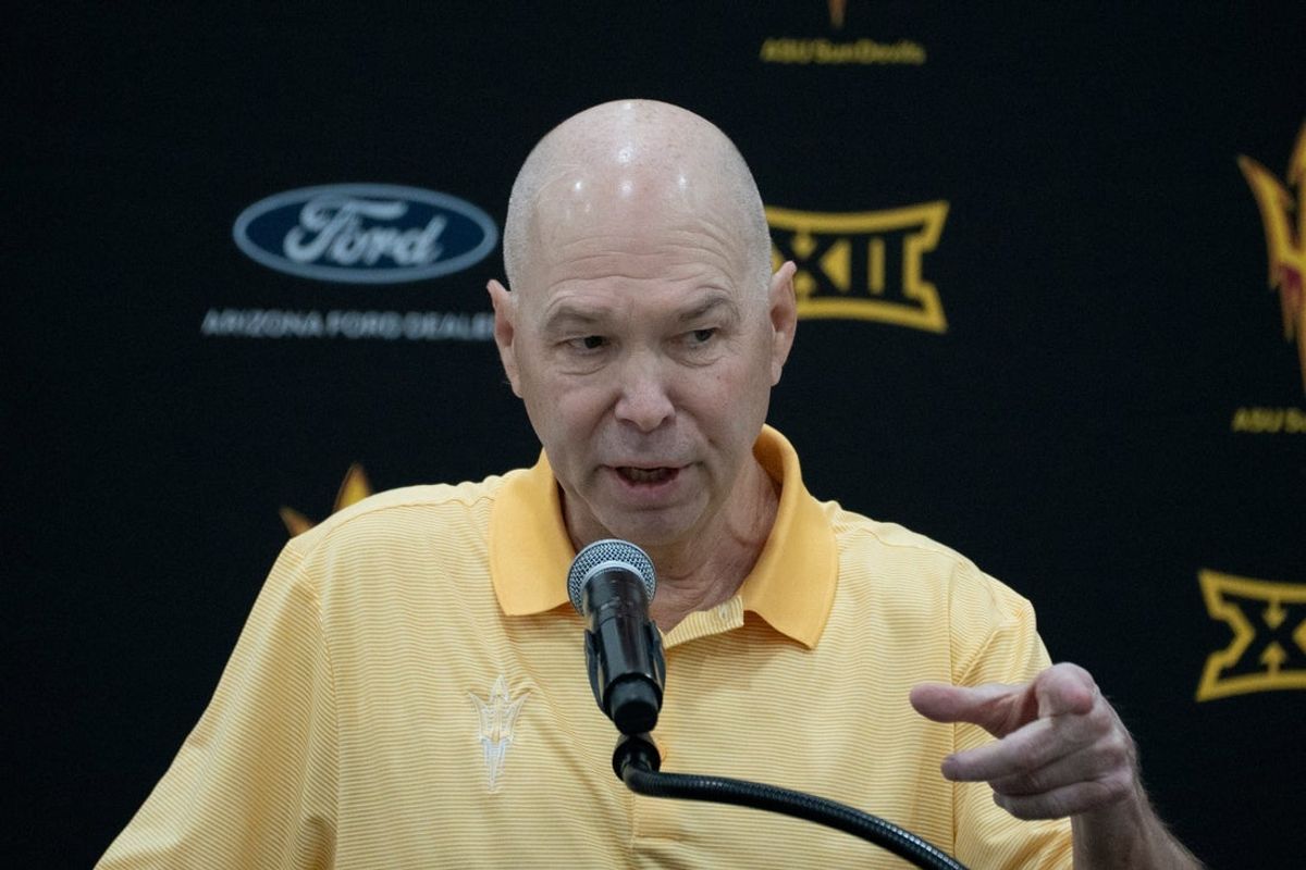 Randy Bennett answers questions during a news conference at the Weatherup Center in Tempe on May 7, 2026.