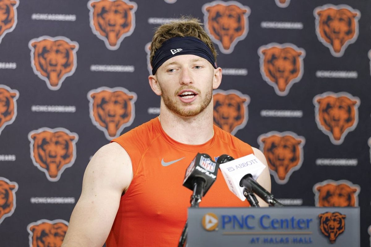 May 8, 2026; Lake Forest, IL, USA; Chicago Bears defensive back Dillon Thieneman (31) speaks during Rookie Minicamp at Halas Hall. Mandatory Credit: Kamil Krzaczynski-Imagn Images