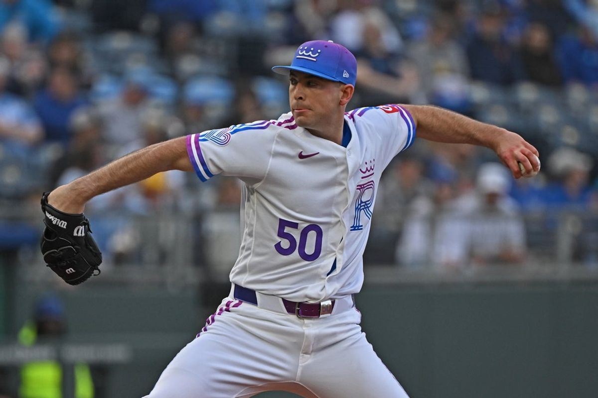 May 8, 2026; Kansas City, Missouri, USA;  Kansas City Royals starting pitcher Kris Bubic (50) throws a pitch in the first inning against the Detroit Tigers at Kauffman Stadium. Mandatory Credit: Peter Aiken-Imagn Images