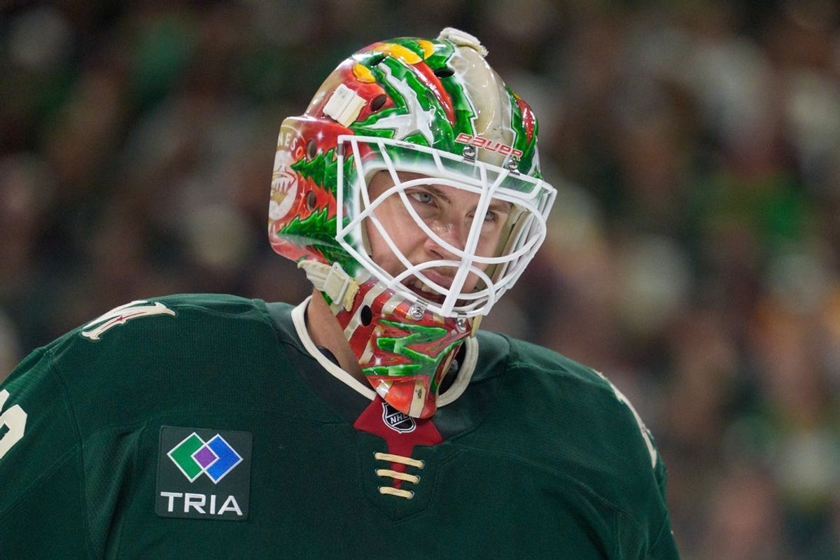 May 9, 2026; Saint Paul, Minnesota, USA; Minnesota Wild goaltender Jesper Wallstedt (30) reacts to a play against the Colorado Avalanche in the third period of game three of the second round of the 2026 Stanley Cup Playoffs at Grand Casino Arena. Mandatory Credit: Matt Blewett-Imagn Images