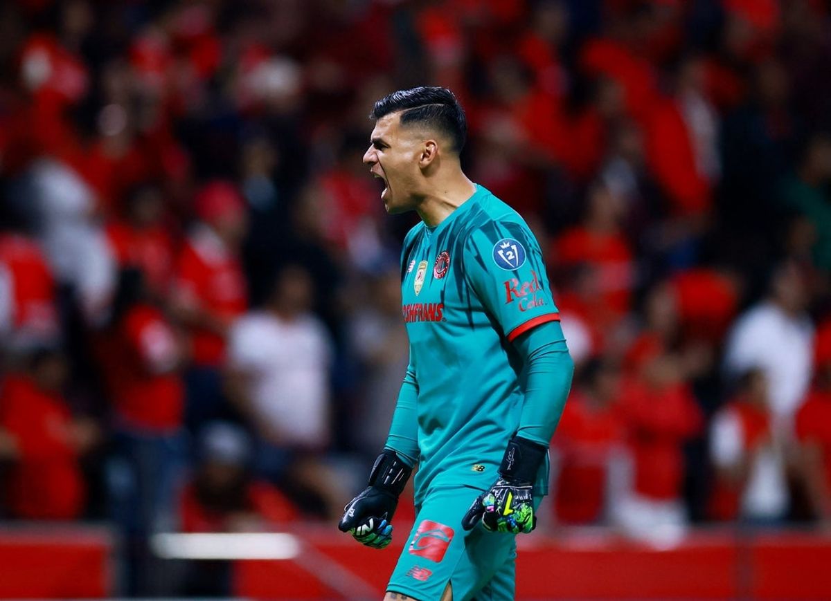 [US, Mexico & Canada customers only] May 6, 2026; Toluca, Mexico City, MEX; Toluca's Luis Garcia celebrates their first goal scored by Toluca's Helinho at Estadio Nemesio Diez. Mandatory Credit: Eloisa Sanchez-Reuters via Imagn Images