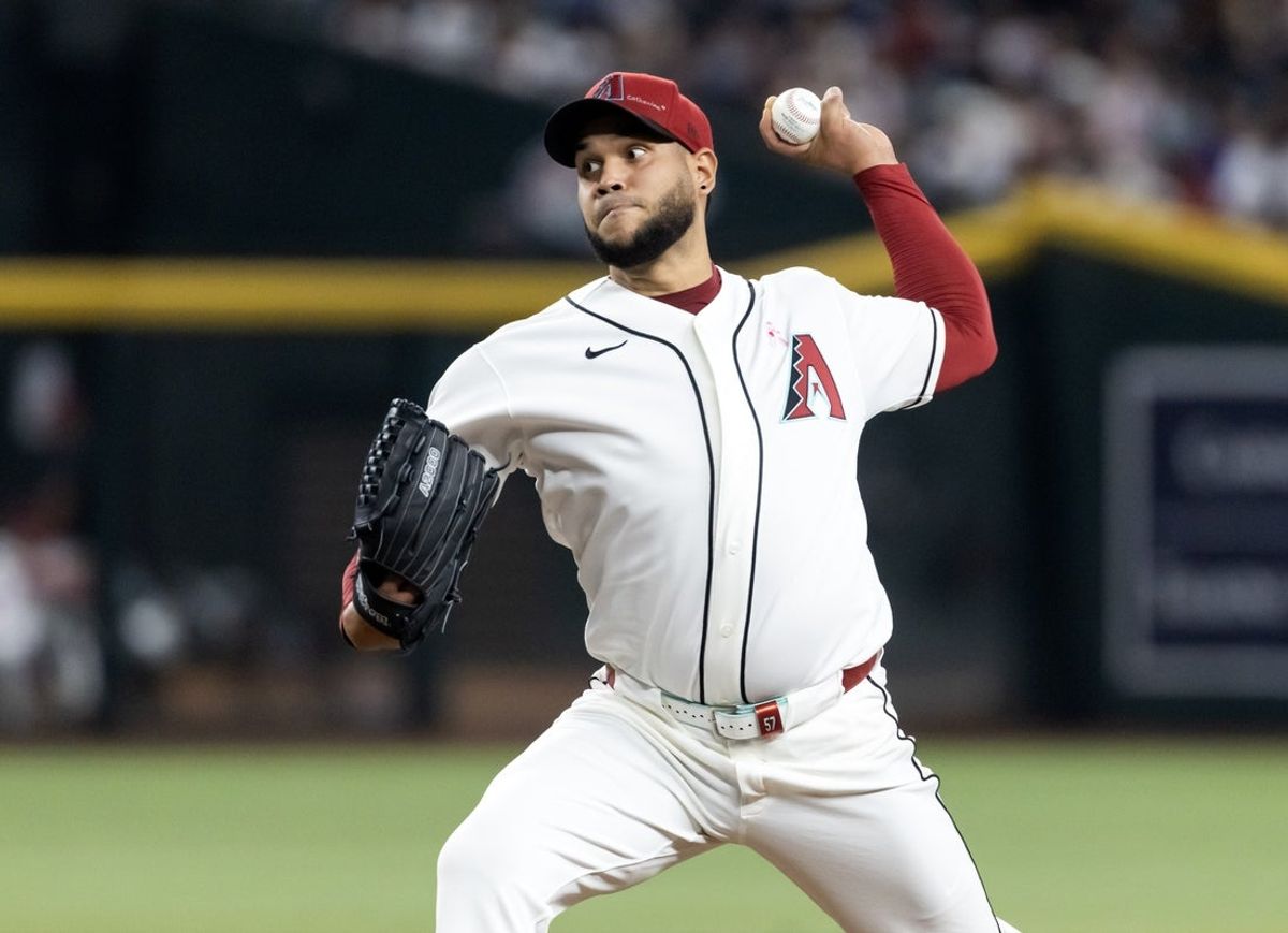 May 10, 2026; Phoenix, Arizona, USA; Arizona Diamondbacks pitcher Eduardo Rodriguez in the first inning against the New York Mets at Chase Field. Mandatory Credit: Mark J. Rebilas-Imagn Images