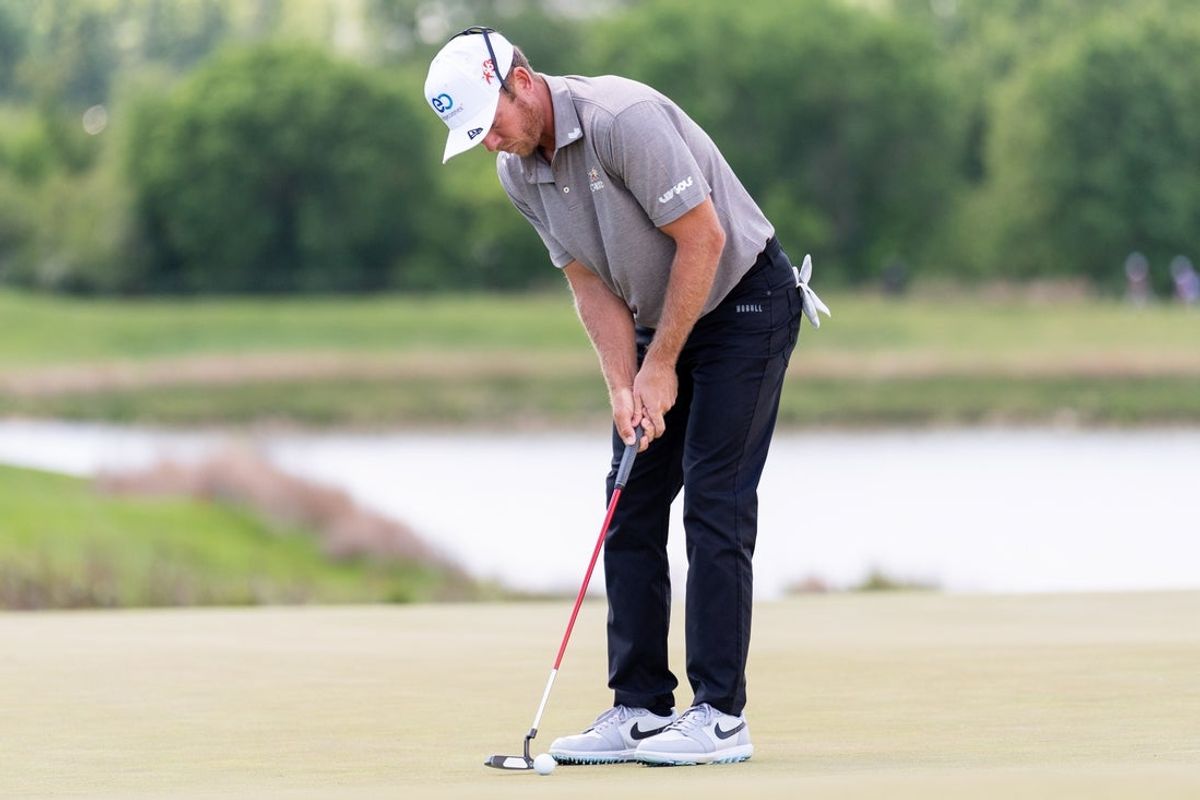 May 8, 2026; Sterling, Virginia, USA; Talor Gooch putts during the second round of LIV Golf Virginia golf tournament at Trump National Golf Club. Mandatory Credit: John (Jack) Power-Imagn Images