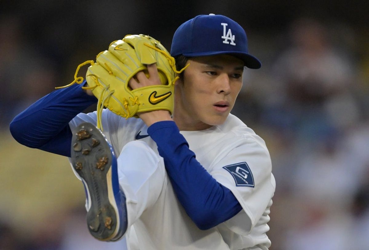 May 11, 2026; Los Angeles, California, USA; Los Angeles Dodgers starting pitcher Roki Sasaki (11) delivers to the plate in the first inning against the San Francisco Giants at Dodger Stadium. Mandatory Credit: Jayne Kamin-Oncea-Imagn Images