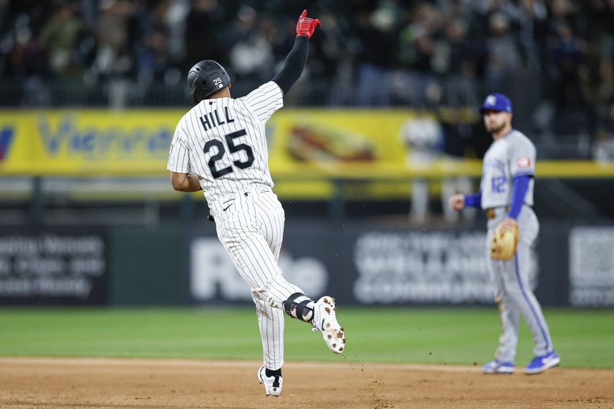 May 12, 2026; Chicago, Illinois, USA; Chicago White Sox right fielder Derek Hill (25) rounds the bases after hitting a solo home run against the Kansas City Royals during the eight inning at Rate Field. Mandatory Credit: Kamil Krzaczynski-Imagn Images