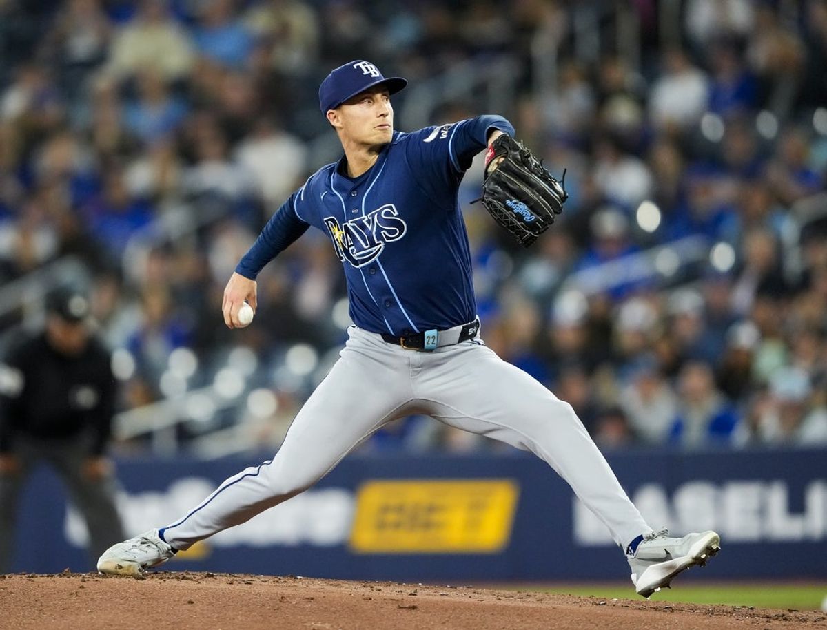 May 13, 2026; Toronto, Ontario, CAN; Tampa Bay Rays pitcher Griffin Jax (22) pitches against the Toronto Blue Jays during the first inning at Rogers Centre. Mandatory Credit: Kevin Sousa-Imagn Images