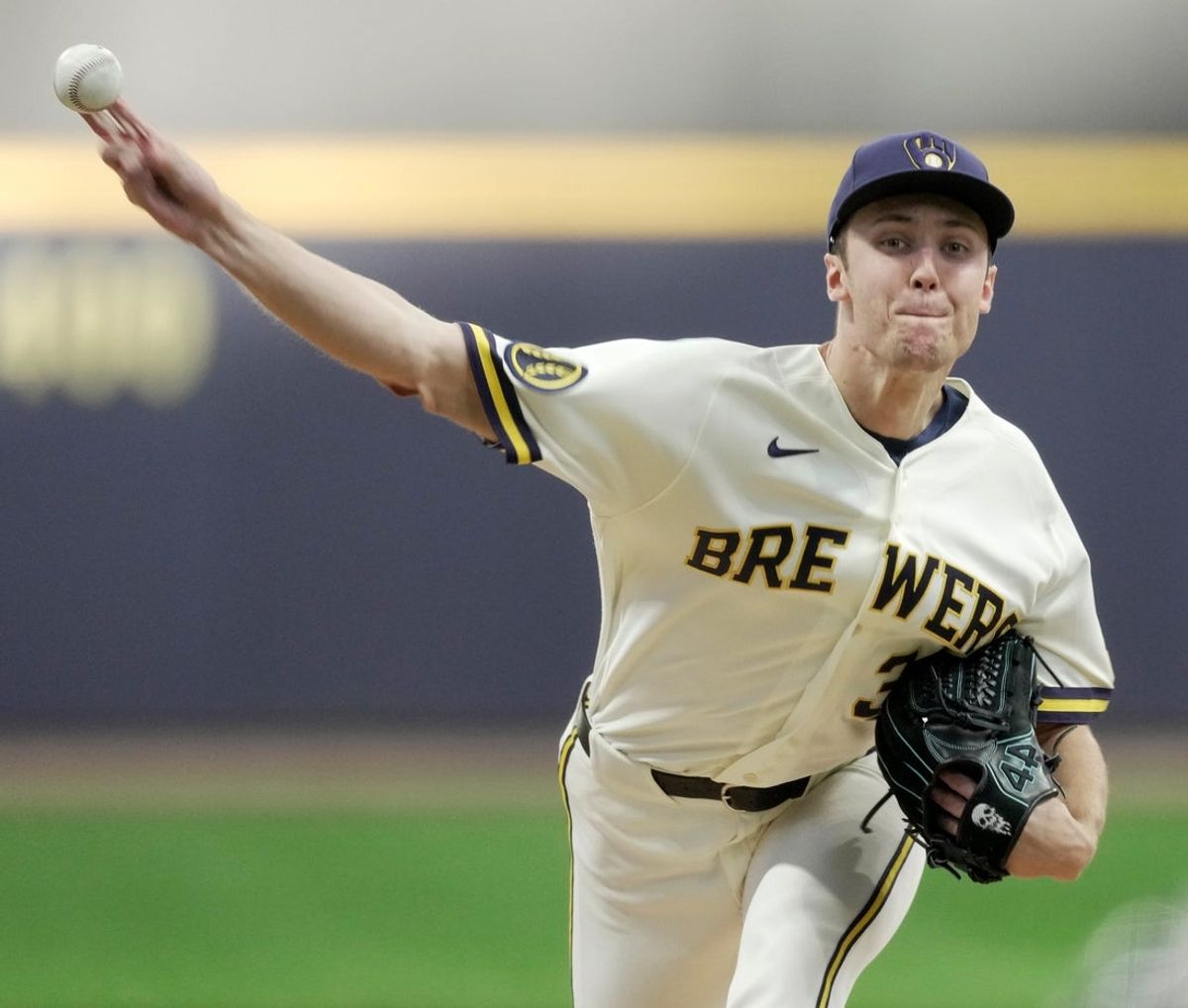 Milwaukee Brewers pitcher Jacob Misiorowski (32) throws during the first inning of their game against the San Diego Padres Wednesday, May 13, 2026 at American Family Field in Milwaukee, Wisconsin.