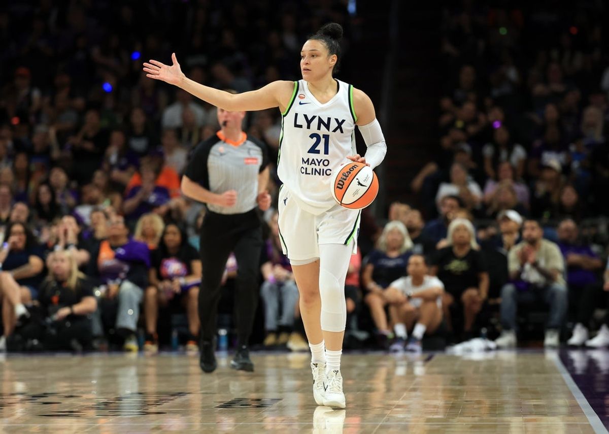 May 12, 2026; Phoenix, Arizona, USA; Minnesota Lynx guard Kayla McBride (21) against the Phoenix Mercury at Mortgage Matchup Center. Mandatory Credit: Mark J. Rebilas-Imagn Images