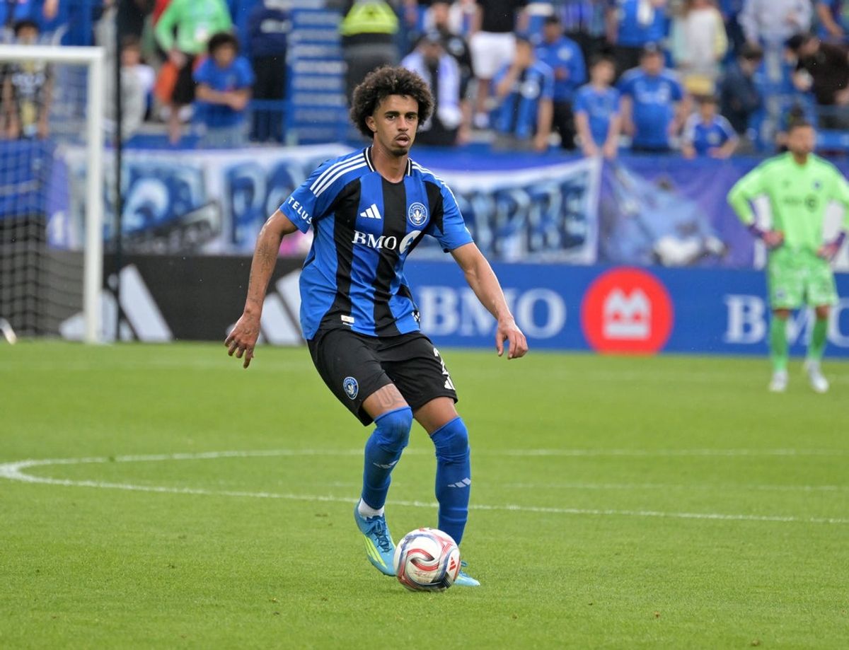 May 16, 2026; Montreal, Province of Quebec, CAN; CF Montreal defenseman Jalen Neal (2) plays the ball against Chicago Fire FC during the second half at Saputo Stadium. Mandatory Credit: Eric Bolte-Imagn Images