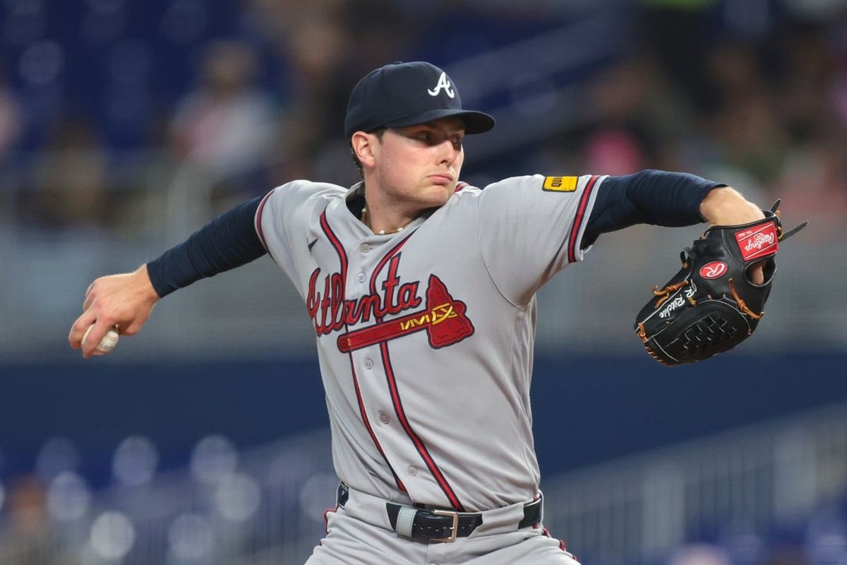 May 18, 2026; Miami, Florida, USA; Atlanta Braves starting pitcher Jr. Ritchie (60) delivers a pitch against the Miami Marlins during the first inning at loanDepot Park. Mandatory Credit: Sam Navarro-Imagn Images