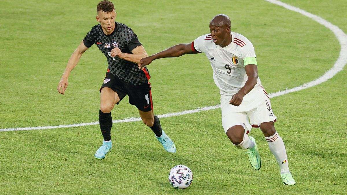 Belgium’s Romelu Lukaku battles Croatia’s Ivan Perisic for the ball during a friendly between Belgian and Croatia.