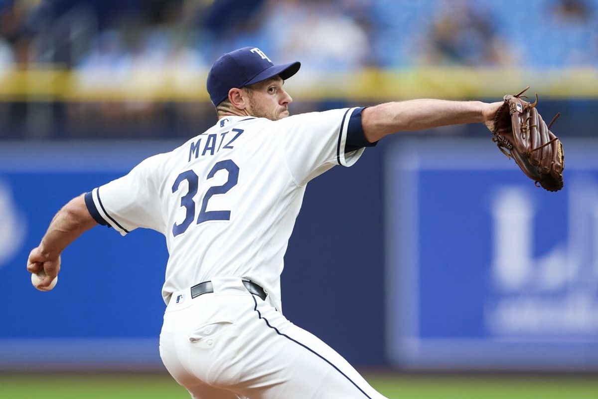 May 20, 2026; St. Petersburg, Florida, USA; Tampa Bay Rays starting pitcher Steven Matz (32) throws a pitch against the Baltimore Orioles in the second inning at Tropicana Field. Mandatory Credit: Nathan Ray Seebeck-Imagn Images