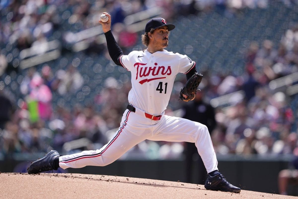 May 20, 2026; Minneapolis, Minnesota, USA; Minnesota Twins pitcher Joe Ryan (41) pitches during the first inning against the Houston Astros at Target Field. Mandatory Credit: Jordan Johnson-Imagn Images