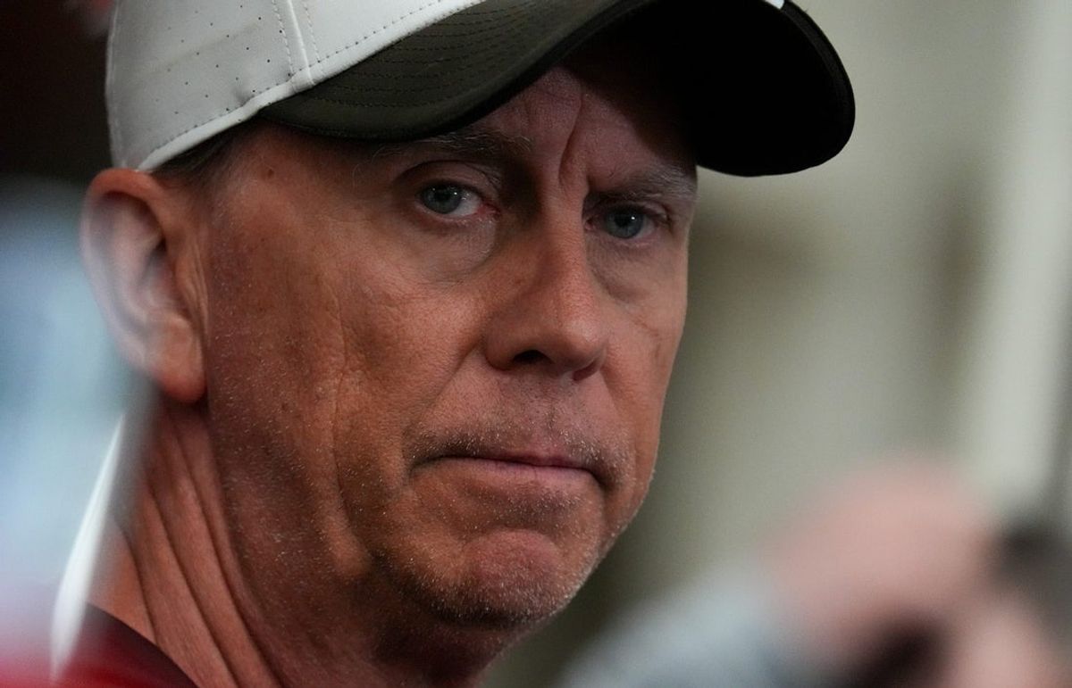 Coach Todd Monken talks to the press at the Browns OTA camp in Berea on May 20, 2026.