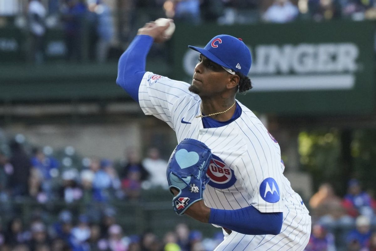May 20, 2026; Chicago, Illinois, USA; Chicago Cubs pitcher Edward Cabrera (30) throws the ball against the Milwaukee Brewers during the first inning at Wrigley Field. Mandatory Credit: David Banks-Imagn Images