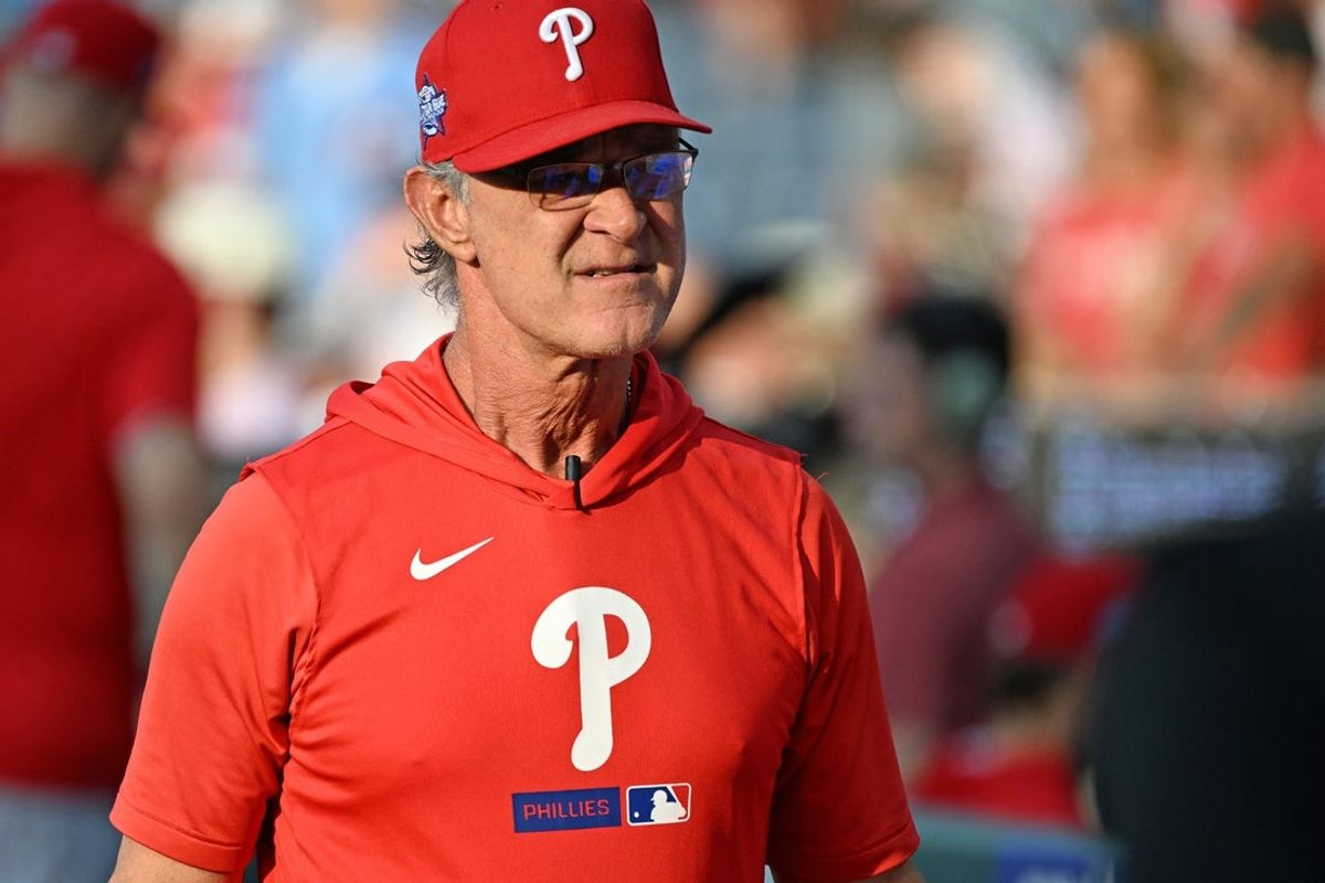 May 19, 2026; Philadelphia, Pennsylvania, USA;  Philadelphia Phillies bench coach Don Mattingly (8) on the field before game against the Cincinnati Reds at Citizens Bank Park. Mandatory Credit: Eric Hartline-Imagn Images