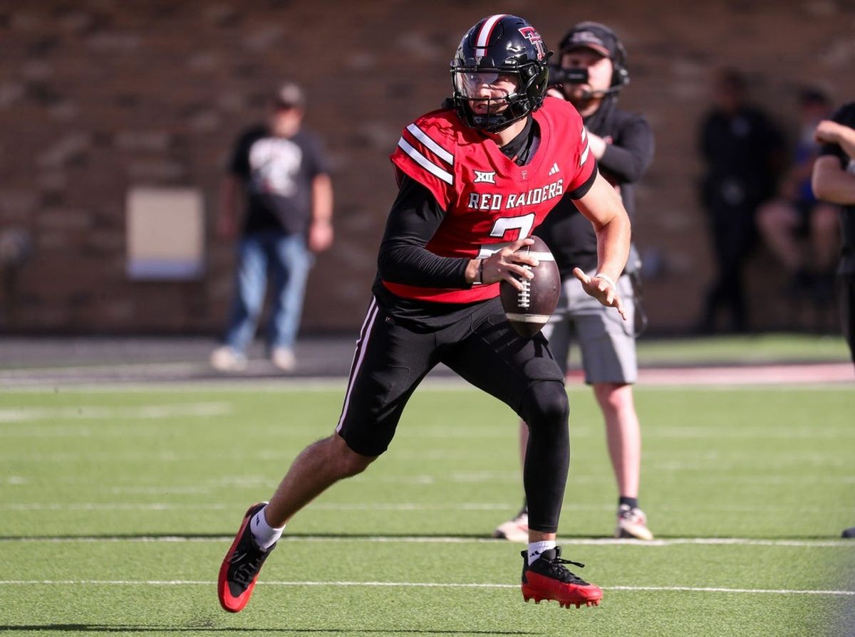 Texas Tech's Brendan Sorsby runs with the ball during the spring football game, Friday, April 17, 2026, at Jones AT&T Stadium.