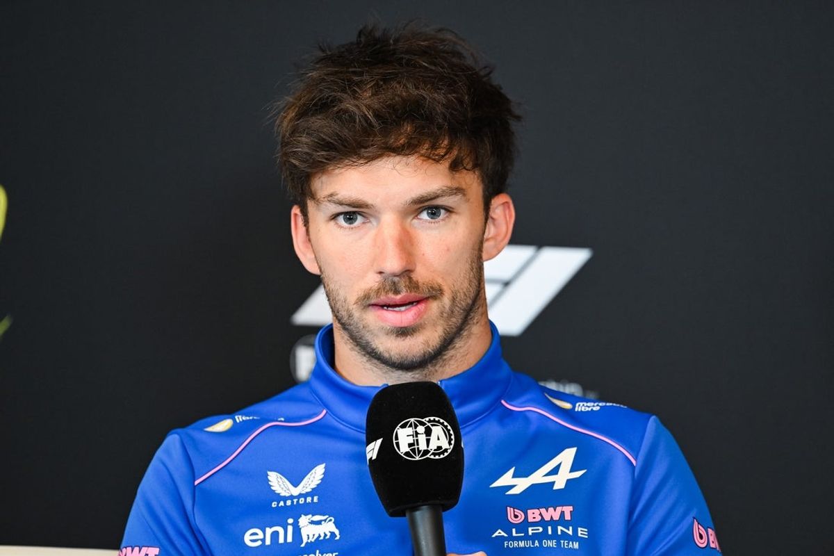 May 21, 2026; Montreal, Quebec, CANADA; Alpine driver Pierre Gasly (10) addresses the media during a press conference at Circuit Gilles-Villeneuve. Mandatory Credit: David Kirouac-Imagn Images