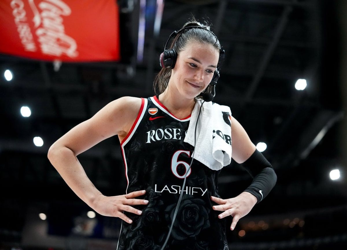 May 23, 2026; Toronto, Ontario, CAN; Portland Fire forward Bridget Carleton (6) gives an interview after defeating the Toronto Tempo at Coca-Cola Coliseum. Mandatory Credit: Kevin Sousa-Imagn Images