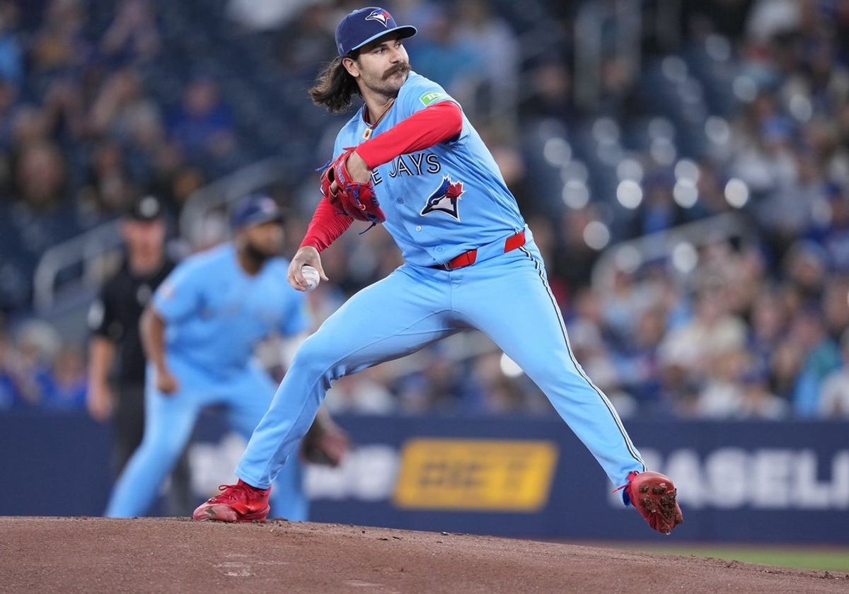 May 24, 2026; Toronto, Ontario, CAN; Toronto Blue Jays starting pitcher Dylan Cease (84) throws a pitch against the Pittsburgh Pirates during the first inning at Rogers Centre. Mandatory Credit: Nick Turchiaro-Imagn Images