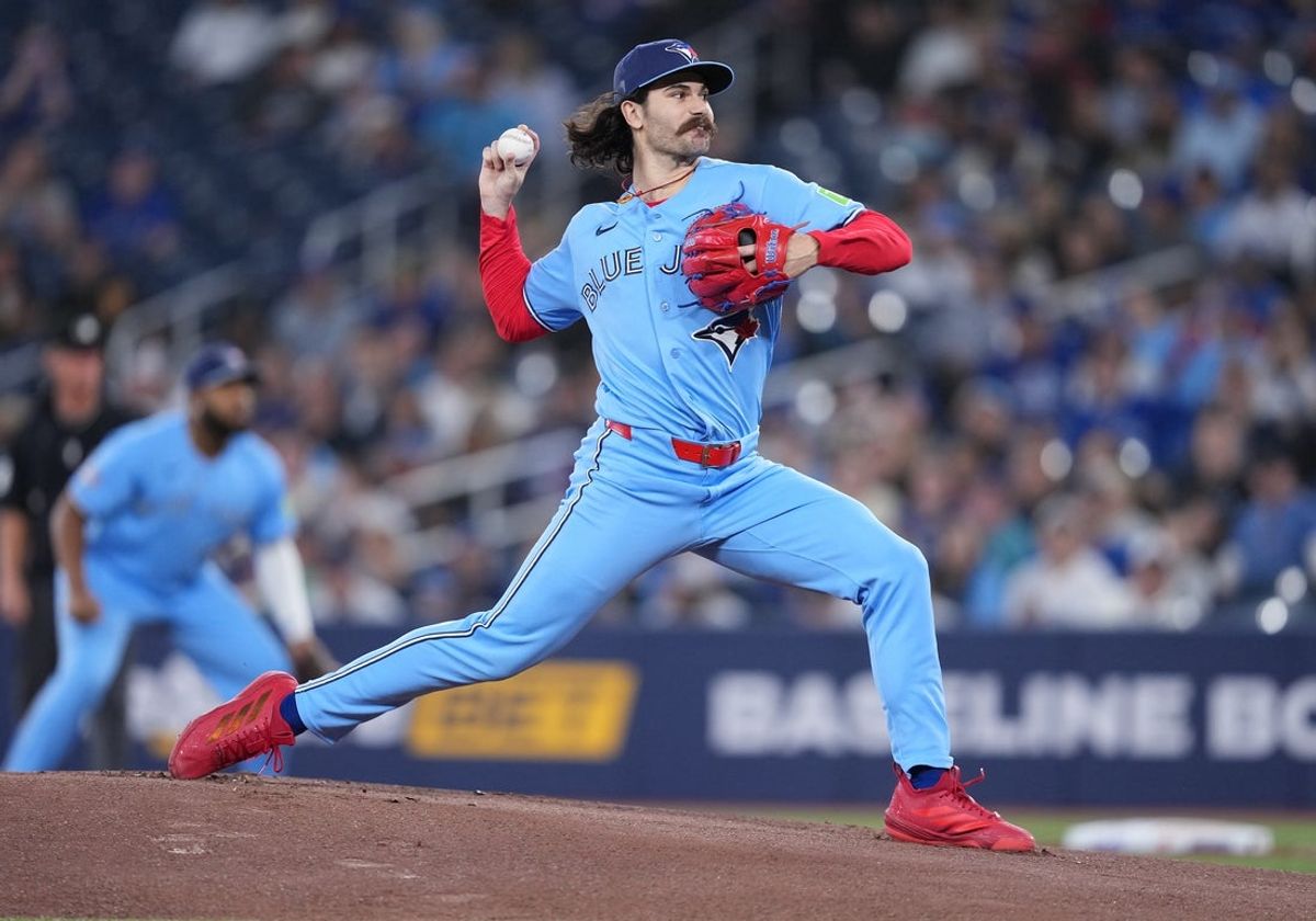 May 24, 2026; Toronto, Ontario, CAN; Toronto Blue Jays starting pitcher Dylan Cease (84) throws a pitch against the Pittsburgh Pirates during the first inning at Rogers Centre. Mandatory Credit: Nick Turchiaro-Imagn Images