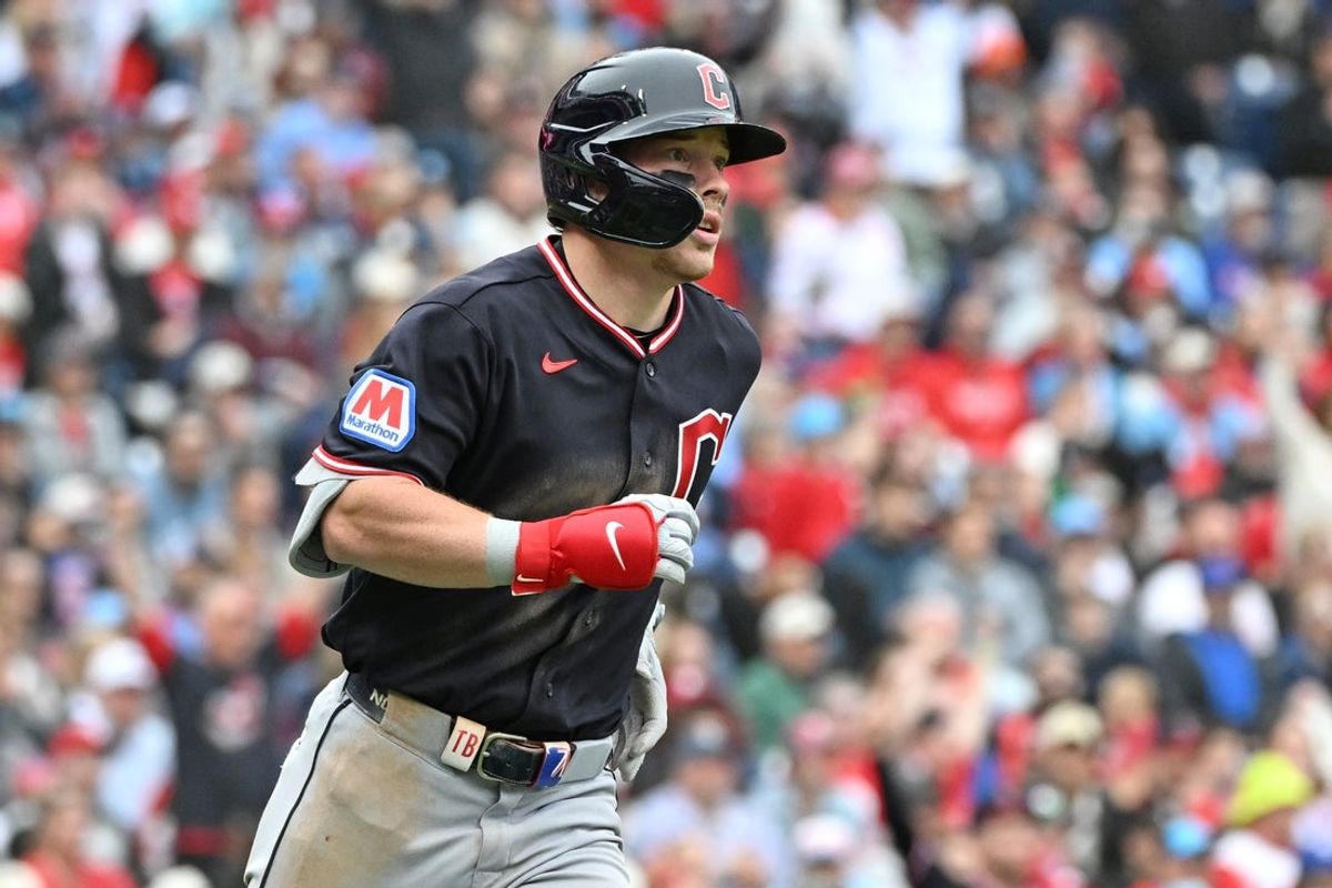 May 24, 2026; Philadelphia, Pennsylvania, USA; Cleveland Guardians second baseman Travis Bazzana (37) watches his home run against the Philadelphia Phillies during the eighth inning at Citizens Bank Park. Mandatory Credit: Eric Hartline-Imagn Images