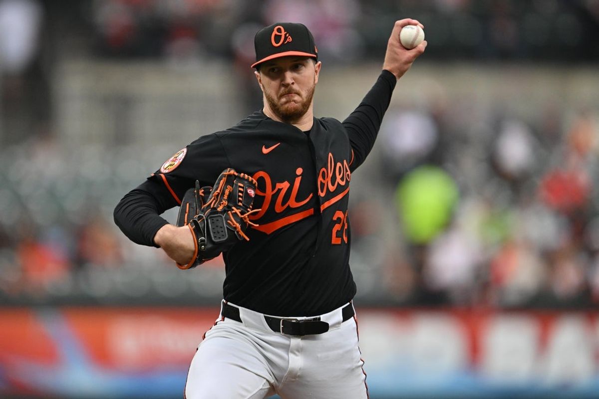 May 24, 2026; Baltimore, Maryland, USA;  Baltimore Orioles pitcher Trevor Rogers (28) pitches in the first inning against the Detroit Tigers at Oriole Park at Camden Yards. Mandatory Credit: Jamie Sabau-Imagn Images
