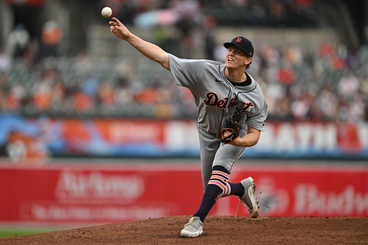 May 24, 2026; Baltimore, Maryland, USA;  Detroit Tigers pitcher Troy Melton (52) pitches in the first inning against the Baltimore Orioles at Oriole Park at Camden Yards. Mandatory Credit: Jamie Sabau-Imagn Images