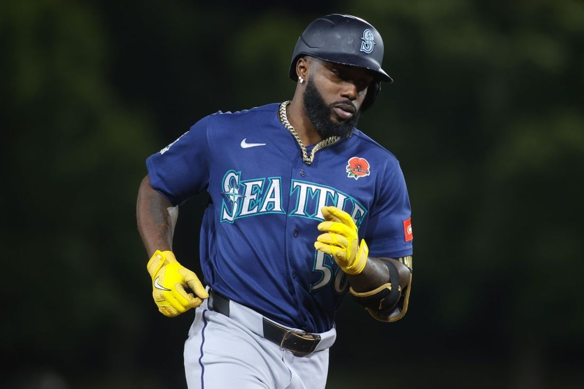 May 25, 2026; West Sacramento, California, USA; Seattle Mariners left fielder Randy Arozarena (56) jogs around the bases after hitting a two run home run during the ninth inning against the Athletics at Sutter Health Park. Mandatory Credit: Scott Marshall-Imagn Images