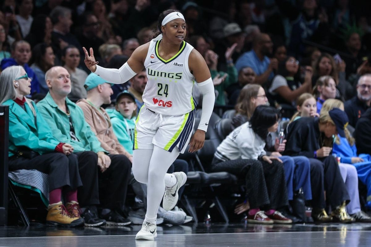 May 24, 2026; Brooklyn, New York, USA;  Dallas Wings guard Arike Ogunbowale (24) at Barclays Center. Mandatory Credit: Wendell Cruz-Imagn Images