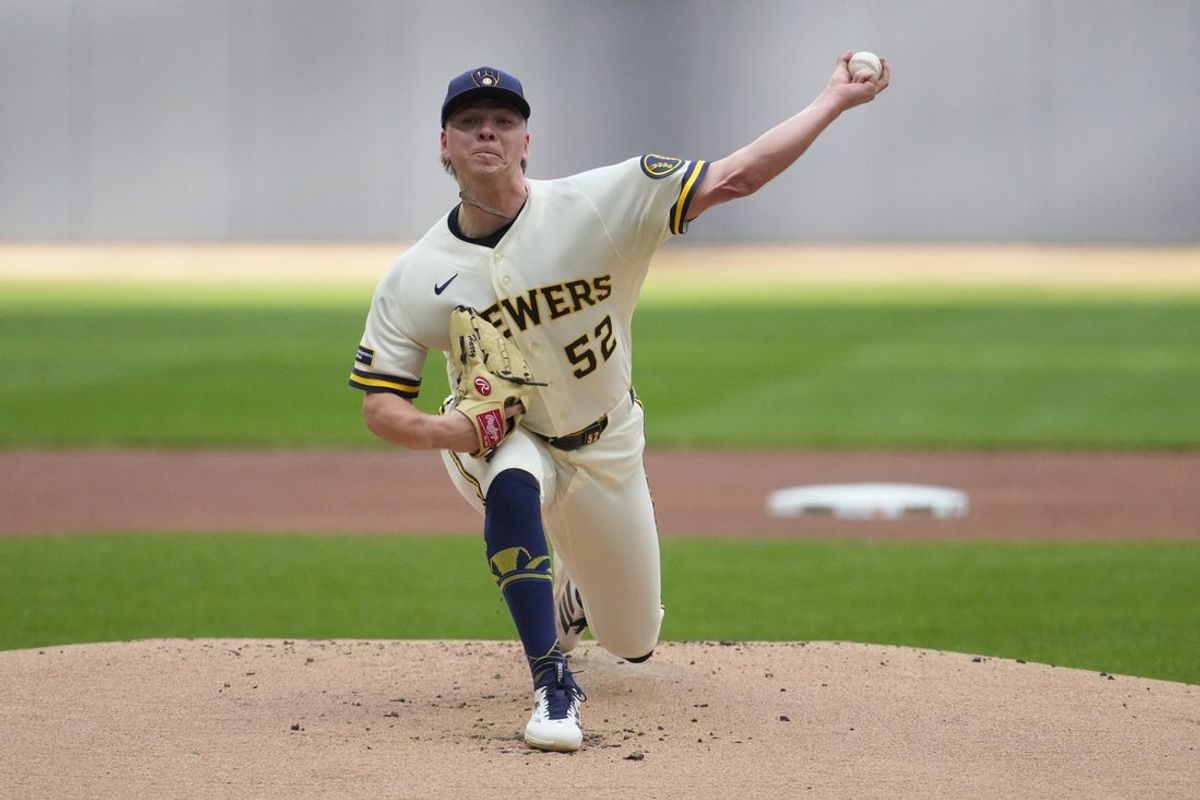 May 26, 2026; Milwaukee, Wisconsin, USA; Milwaukee Brewers pitcher Kyle Harrison (52) delivers a pitch against the St. Louis Cardinals in the first inning at American Family Field. Mandatory Credit: Michael McLoone-Imagn Images