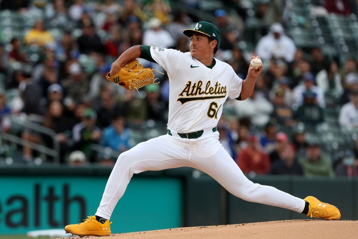 May 26, 2026; West Sacramento, California, USA; Athletics starting pitcher Gage Jump (61) makes his MLB debut and throws a pitch against the Seattle Mariners during the first inning at Sutter Health Park. Mandatory Credit: Dennis Lee-Imagn Images
