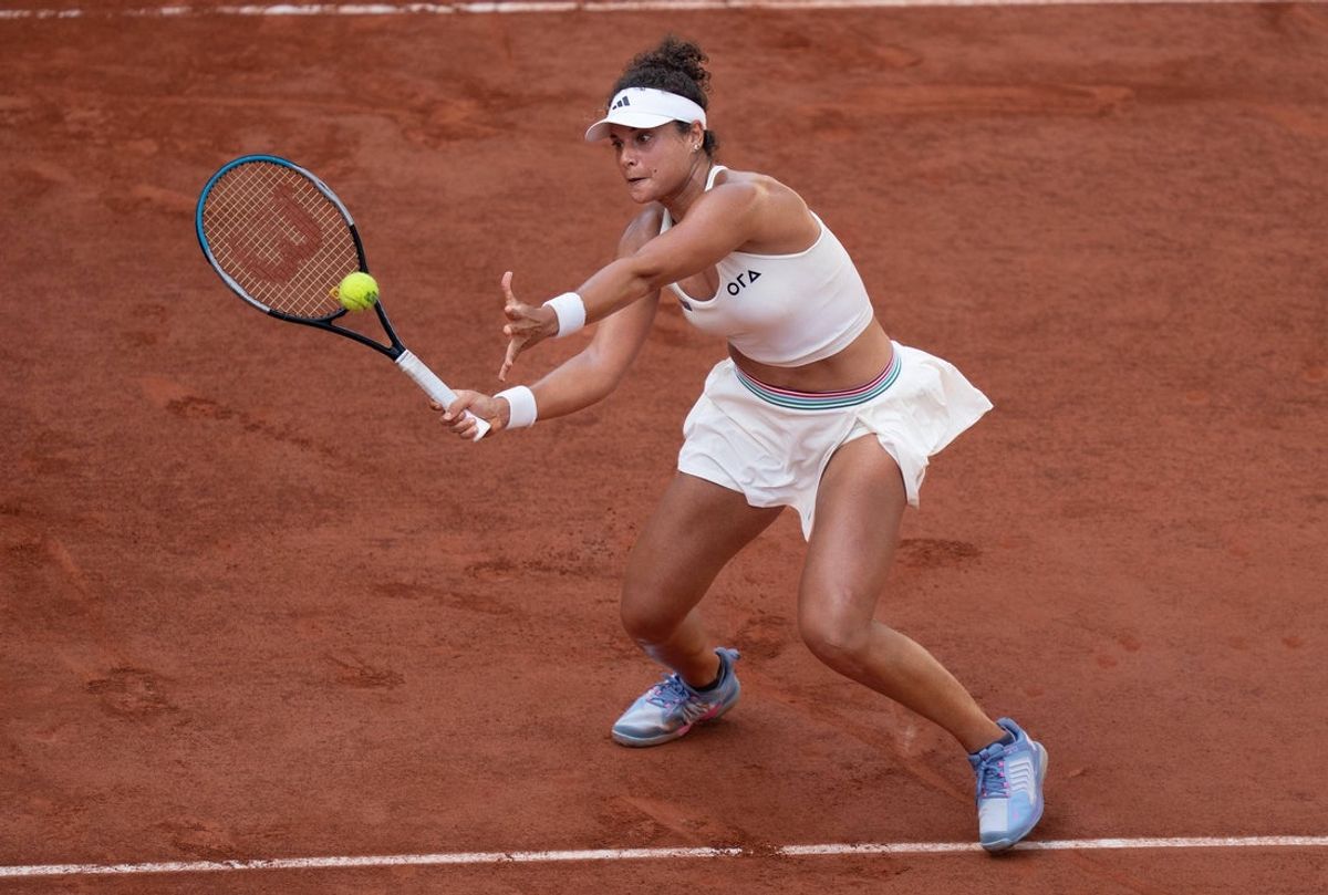 May 28, 2026; Paris, France; Mayar Sherif of Egypt returns a shot during her match against Coco Gauff of the United States on day five at Stade Roland Garros. Mandatory Credit: Susan Mullane-Imagn Images