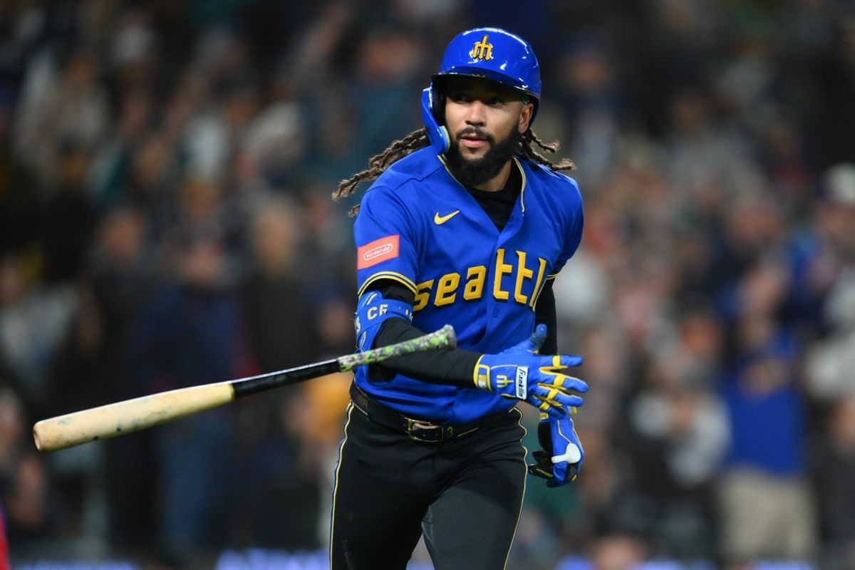 May 29, 2026; Seattle, Washington, USA; Seattle Mariners shortstop J.P. Crawford (3) tosses his bat after hitting a 2-run home run against the Arizona Diamondbacks during the fifth inning at T-Mobile Park. Mandatory Credit: Steven Bisig-Imagn Images