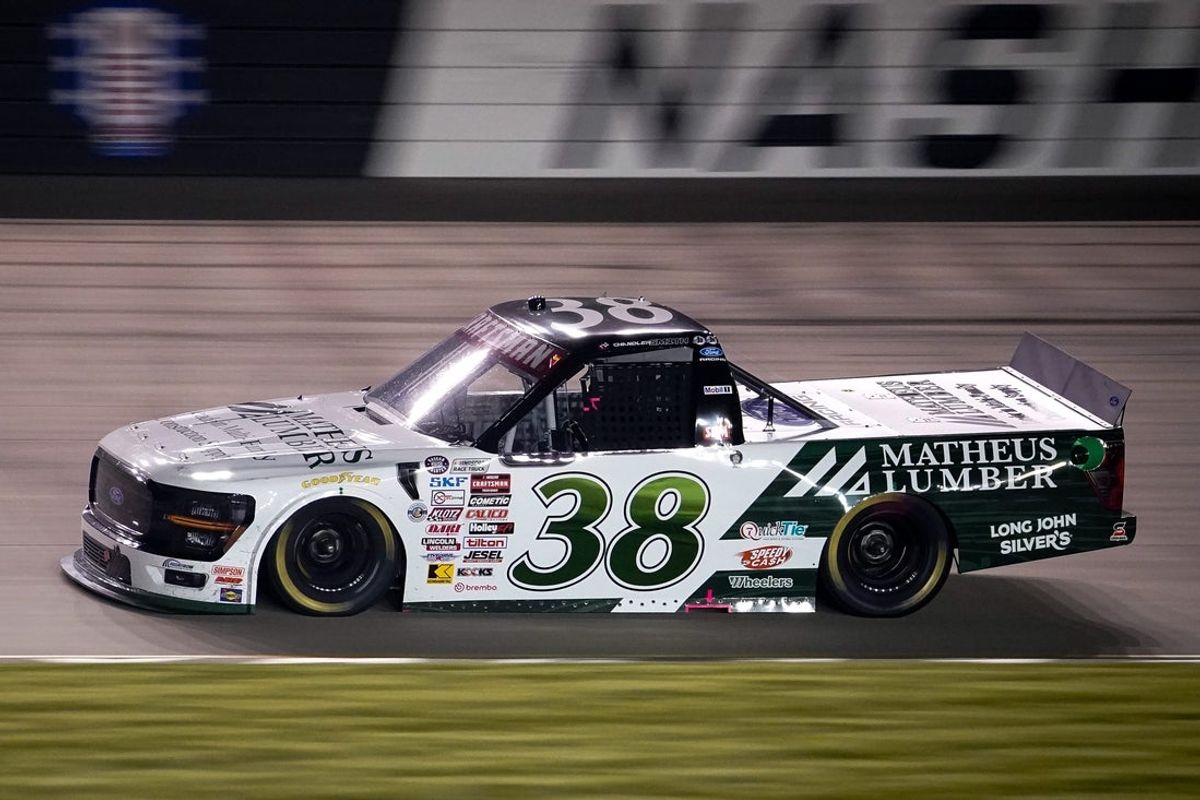 NASCAR Truck Series driver Chandler Smith (38) races during the Allegiance 200 at Nashville Superspeedway in Lebanon, Tenn., Saturday, May 30, 2026.