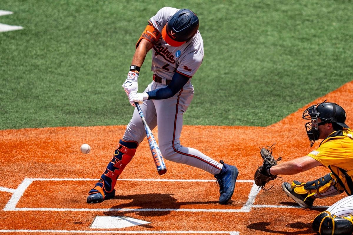 Virginia outfielder AJ Gracia (29) swings for the ball during an NCAA Baseball Regional game between Southern Miss and Virginia at Pete Taylor Park in Hattiesburg, Miss., on Saturday, May 30, 2026.