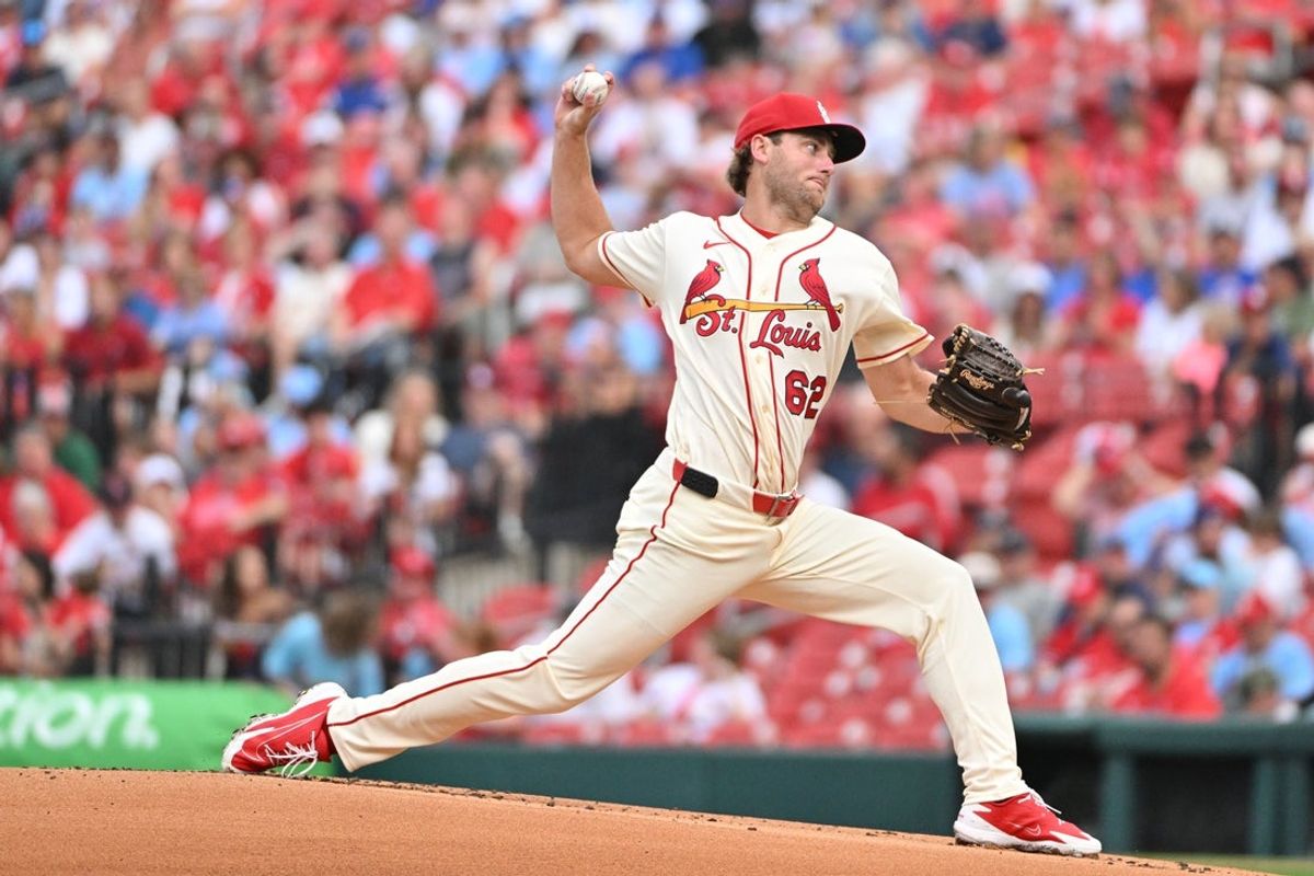 May 30, 2026; St. Louis, Missouri, USA; St. Louis Cardinals pitcher Kyle Leahy (62) delivers against the Chicago Cubs during the first inning at Busch Stadium. Mandatory Credit: Jeff Le-Imagn Images