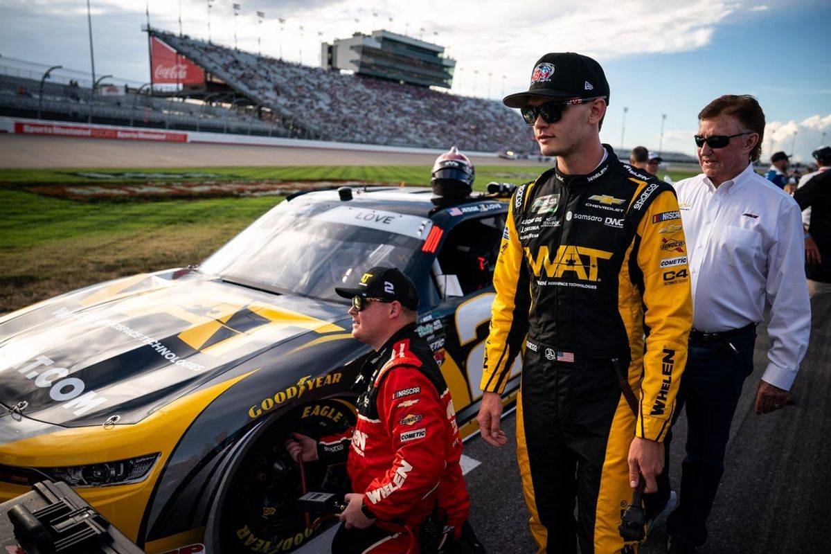 NASCAR O'Reilly Auto Parts Series driver Jesse Love prepares for the Sports Illustrated Resorts 250 at Nashville Superspeedway in Lebanon, Tenn., Saturday, May 30, 2026.