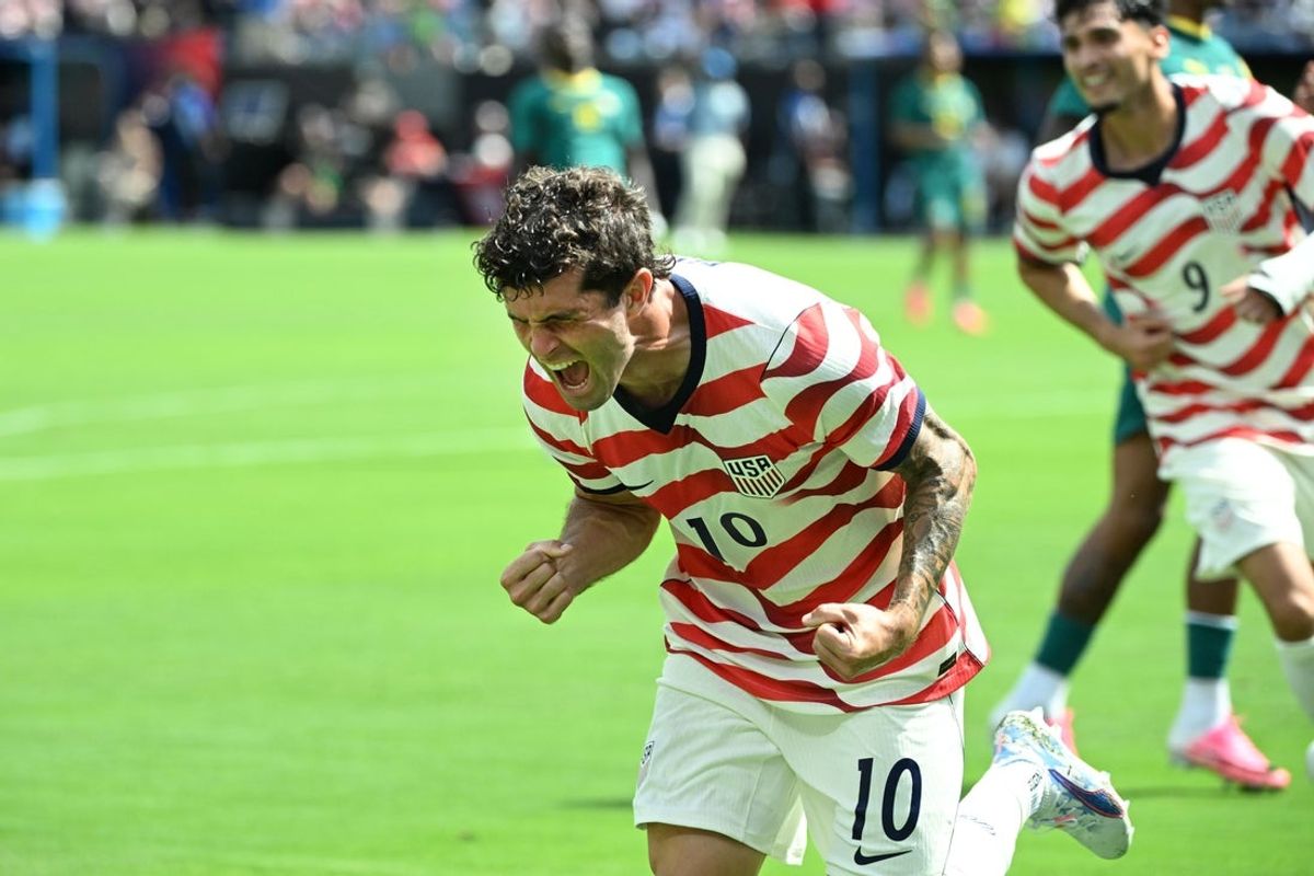 May 31, 2026; Charlotte, North Carolina, USA; United States forward Christian Pulisic (10) reacts after scoring in the first half at Bank of America Stadium. Mandatory Credit: Bob Donnan-Imagn Images