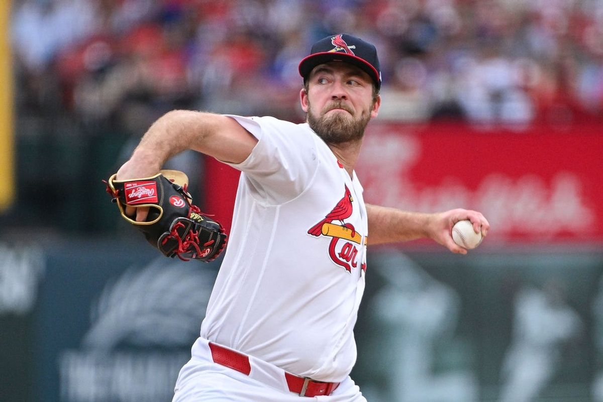 May 31, 2026; St. Louis, Missouri, USA; St. Louis Cardinals starting pitcher Matthew Liberatore (32) pitches against the Chicago Cubs during the first inning at Busch Stadium. Mandatory Credit: Jeff Curry-Imagn Images