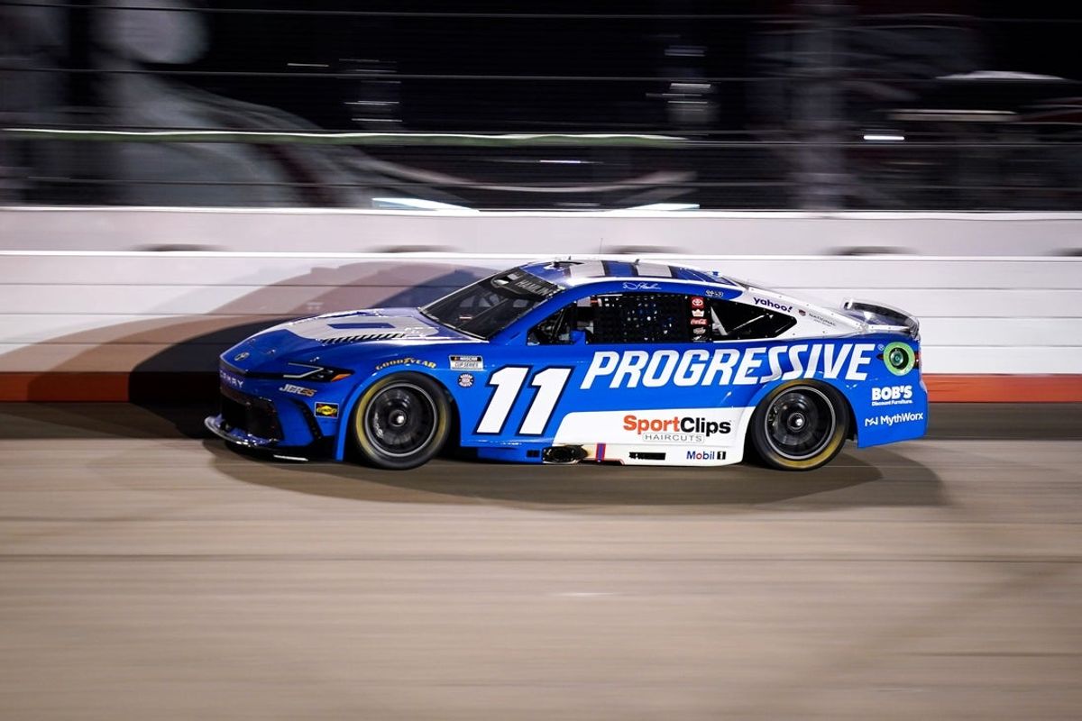 NASCAR Cup Series driver Denny Hamlin (11) races during the Cracker Barrel 400 at Nashville Superspeedway in Lebanon, Tenn., Sunday, May 31, 2026.