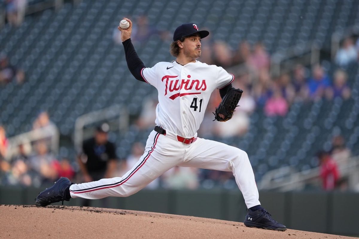 Jun 1, 2026; Minneapolis, Minnesota, USA; Minnesota Twins pitcher Joe Ryan (41) pitches during the first inning against the Chicago White Sox at Target Field. Mandatory Credit: Jordan Johnson-Imagn Images