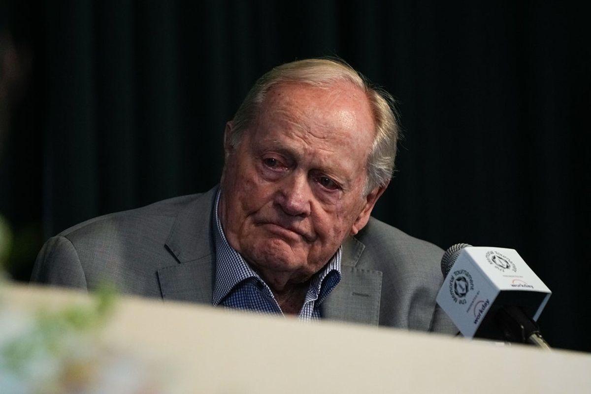 Jack Nicklaus speaks to the media about the Memorial Tournament at Muirfield Village Golf Club on Tuesday, June 2, 2026 in Dublin, Ohio.