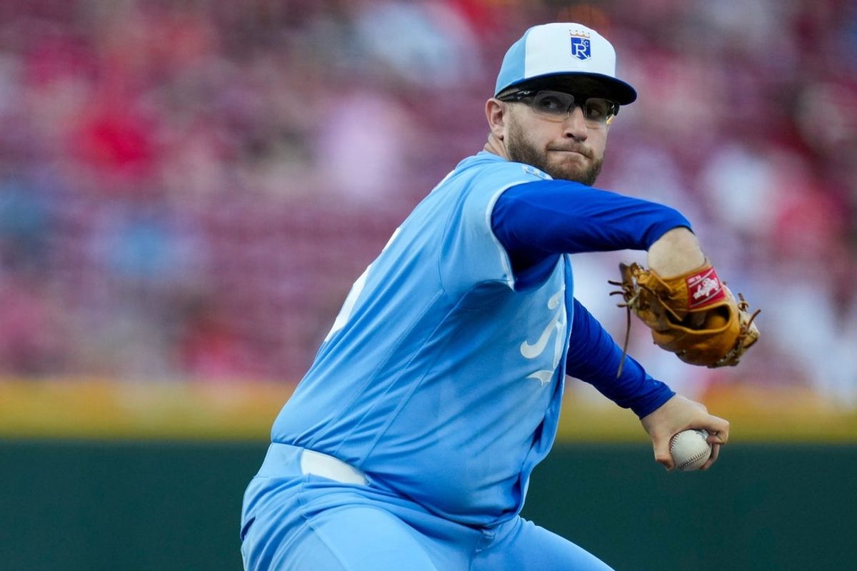 Kansas City Royals pitcher Noah Cameron (65) throws a pitch in the fourth inning of the MLB Interleague game between the Cincinnati Reds and the Kansas City Royals at Great American Ball Park in Cincinnati on Tuesday, June 2, 2026. The Royals led 3-0 after four innings.