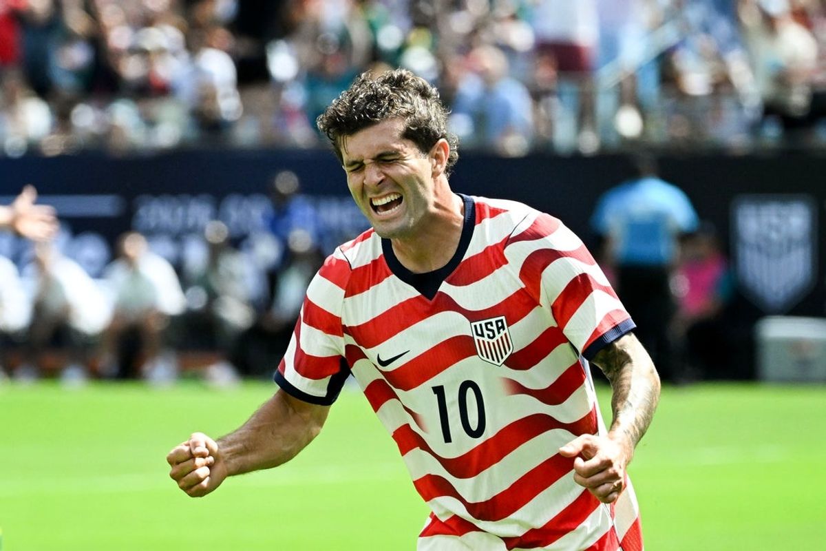 May 31, 2026; Charlotte, North Carolina, USA; United States of America forward Christian Pulisic (10) reacts after scoring in the first half at Bank of America Stadium. Mandatory Credit: Bob Donnan-Imagn Images